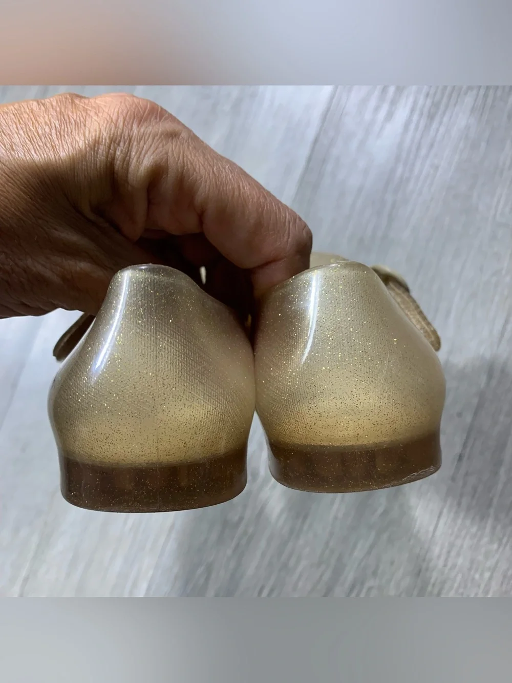 Mini Melissa Gold Sparkle Sweet Live Butterfly Mary Jane Jelly Shoes size 10